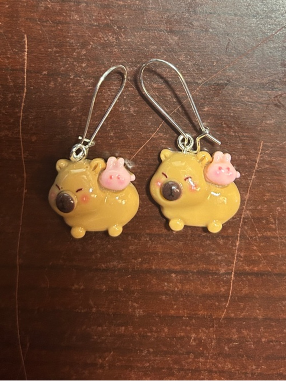 Capybara Dangle Earrings with Pink Accents